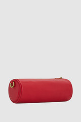 Back product shot of the Oroton Romy Barrel Bag in Market Red and Premium smooth leather for Women .