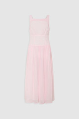 Front product shot of the Oroton Yoke Detail Sundress in Rose and 100% lightweight semi-sheer cotton voile fabric for Women .
