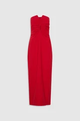 Front product shot of the Oroton Bodice Maxi Dress in Ribbon Red and 55% linen, 43% viscose, and 2% elastane blend for Women .