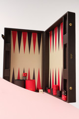Detail product shot of the Oroton Games Backgammon Suitcase in Mahogany and Premium pebble leather for Women .