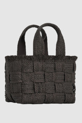 Back product shot of the Oroton Calypso Small Tote in Dark Chocolate and Woven straw material for Women .