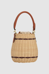 Back product shot of the Oroton Gable Bucket Bag in Natural and Woven wicker material for Women .