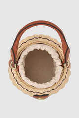 Internal product shot of the Oroton Gable Bucket Bag in Natural and Woven wicker material for Women .