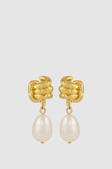Front product shot of the Oroton Vera Pearl Earrings in Pearl and Brass base for Women .
