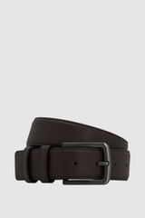 Front product shot of the Oroton Larsen 35Mm Belt in Dark Chocolate and Premium smooth leather for Men .