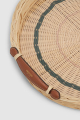 Detail product shot of the Oroton Gable Round Tray in Natural and Woven wicker material for Women .