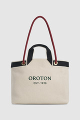 Front product shot of the Oroton Skipper Tote in Natural and Premium canvas material for Women .