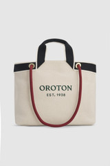 Front product shot of the Oroton Skipper Tote in Natural and Premium canvas material for Women .