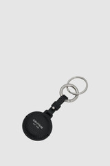 Front product shot of the Oroton Larsen Air Tag Keychain in Black and Premium pebble leather for Men .