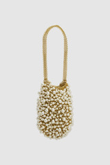Back product shot of the Oroton Vera Luxe Bead Bag in Pearl and 18k worn gold mesh body for Women .