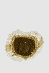 Internal product shot of the Oroton Vera Luxe Bead Bag in Pearl and 18k worn gold mesh body for Women .