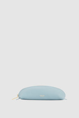 Front product shot of the Oroton Eve Pencil Case in Sky Blue and Premium pebble leather for Women .