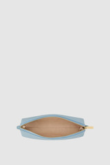 Internal product shot of the Oroton Eve Pencil Case in Sky Blue and Premium pebble leather for Women .
