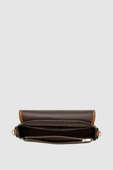 Internal product shot of the Oroton Laura Flap Over Crossbody in Coffee Bean/Cognac and Premium pebble leather for Women .