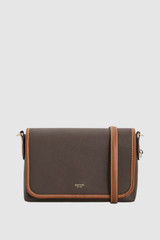 Front product shot of the Oroton Laura Flap Over Crossbody in Coffee Bean/Cognac and Premium pebble leather for Women .