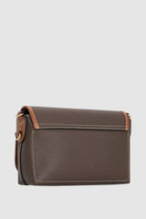 Back product shot of the Oroton Laura Flap Over Crossbody in Coffee Bean/Cognac and Premium pebble leather for Women .