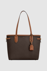 Front product shot of the Oroton Laura Medium Tote in Coffee Bean/Cognac and Premium pebble leather for Women .