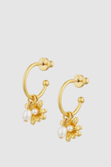 Front product shot of the Oroton Daisy Pearl Charm Hoops in Worn Gold/Pearl and Premium brass material for Women .