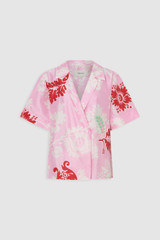 Front product shot of the Oroton Cabana Floral Wrap Shirt in Rose and 100% silk dupion fabric for Women .