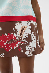 Profile view of model wearing the Oroton Cabana Floral Mini Dress in Glass and 100% silk dupion fabric for Women .
