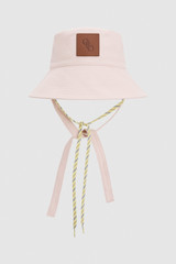 Front product shot of the Oroton Nell Bucket Hat in Palest Pink and 100% cotton canvas fabric for Women .