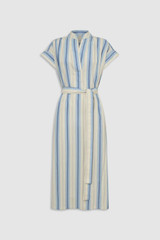 Front product shot of the Oroton Vintage Stripe Dress in Flag Blue and 100% cotton fabric for Women .