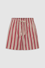 Front product shot of the Oroton Holiday Stripe Short in Market Red and 100% cotton fabric for Women .