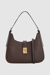 Front product shot of the Oroton Yvonne Large Baguette in Coffee Bean and Premium pebble leather for Women .