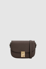 Front product shot of the Oroton Yvonne Small Saddle Bag in Coffee Bean and Premium pebble leather for Women .