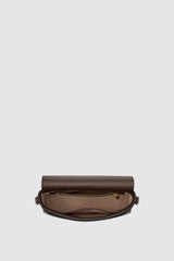 Internal product shot of the Oroton Yvonne Small Saddle Bag in Coffee Bean and Premium pebble leather for Women .