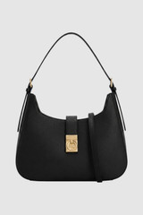 Front product shot of the Oroton Yvonne Large Baguette in Black and Premium pebble leather for Women .