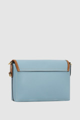 Back product shot of the Oroton Laura Flap Over Crossbody in Sky Blue/Cognac and Premium pebble leather for Women .