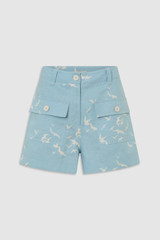 Front product shot of the Oroton Seabird Short in Seaside Blue and 50% cotton and 50% linen blend fabric for Women .