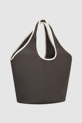 Back product shot of the Oroton Kaia Crescent Shopper Tote in Coffee Bean/Cream and Canvas material for Women .