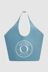 Front product shot of the Oroton Kaia Crescent Shopper Tote in Sky Blue/Cream and Canvas material for Women .