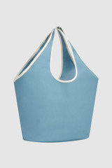 Back product shot of the Oroton Kaia Crescent Shopper Tote in Sky Blue/Cream and Canvas material for Women .