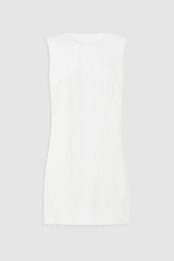 Front product shot of the Oroton Tassel Lace Shift Dress in White and 45% viscose, 30% rayon, and 25% linen blend fabric for Women .