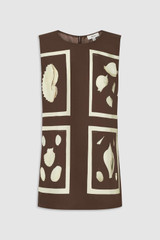 Front product shot of the Oroton Graphic Shell Tunic in Dark Chocolate and 100% silk twill fabric for Women .
