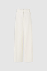 Front product shot of the Oroton Flat Front Pant in Soft Cream and 100% heavy linen fabric for Women .