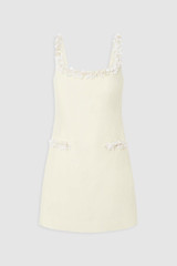 Front product shot of the Oroton Embellished Shift Dress in Lemon and 100% heavy weight linen fabric for Women .