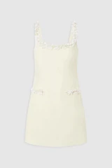 Front product shot of the Oroton Embellished Shift Dress in Lemon and 100% heavy weight linen fabric for Women .