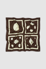 Front product shot of the Oroton Graphic Shell Silk Scarf in Dark Chocolate and 100% silk twill fabric for Women .