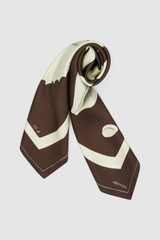Front product shot of the Oroton Graphic Shell Silk Scarf in Dark Chocolate and 100% silk twill fabric for Women .