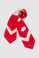 Front product shot of the Oroton Graphic Shell Silk Scarf in Ribbon Red and 100% silk twill fabric for Women .