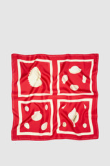 Front product shot of the Oroton Graphic Shell Silk Scarf in Ribbon Red and 100% silk twill fabric for Women .