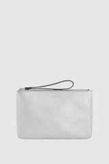 Front product shot of the Oroton Eve Medium Pouch in Silver and Premium pebble leather for Women .