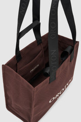 Detail product shot of the Oroton Everyday Tote in Chocolate and Crafted from 99.9% recycled polyester material for Women .