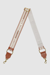Front product shot of the Oroton Heather Long Light Gold Webbing Strap in Cognac/Natural and Polyester webbing strap for Women .