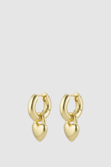 Front product shot of the Oroton Heart Charm Hoop Earrings in Gold and Premium brass material for Women .