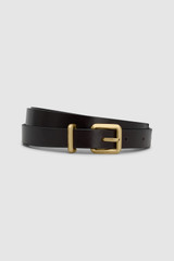 Front product shot of the Oroton Remi 17Mm Flyaway Belt in Dark Chocolate and Premium textured leather material for Women .